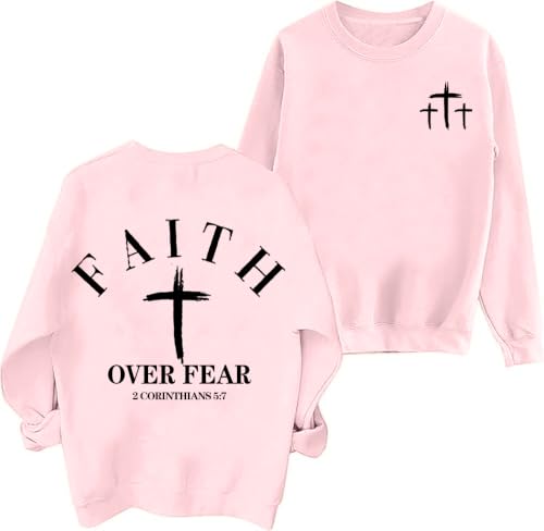 Christian Sweatshirts for Women Jesus Cross Casual Tops - color: Pink, size: Large