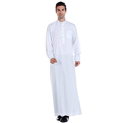 Lenmipot Men's Muslim Clothes Durable Kaftan Robe Dubai Long Gown Ethnic Clothes,1pc Soft Robe - color: B White, size: Medium