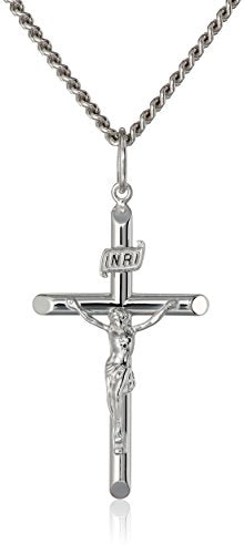 Amazon Essentials Men's Sterling Silver Crucifix Cross Pendant Necklace with Stainless Steel Chain, 24", Religious Christian Jewelry