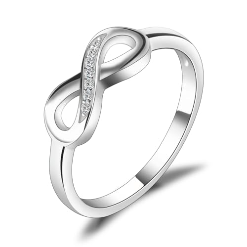 JewelryPalace 14k White Yellow Rose Gold Plated 925 Sterling Silver Rings for Women, Cubic Zirconia Promise Rings for Her, Stackable Wedding Bands Rings for Women Infinity Forever Love Knot Ring - color: 2-Brass-Infinity Ring