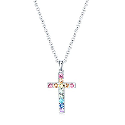 Baptism Cross Necklace for Women,First Communion Cross Necklaces Jewelry Gifts for Women - color: Dainty Cross Colorful