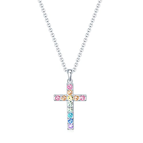 Baptism Cross Necklace for Women,First Communion Cross Necklaces Jewelry Gifts for Women - color: Dainty Cross Colorful