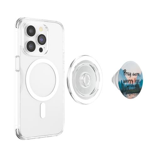 Pray More Worry Less Christian Bible Verse Matthew 6:34 PopSockets PopGrip for MagSafe - style: Magnetic PopGrip