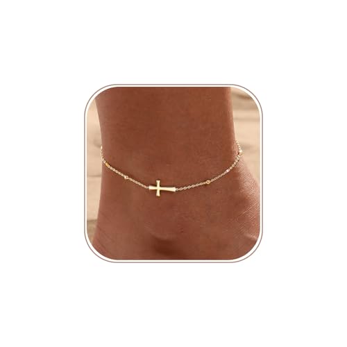 Ankle Bracelets for Women Waterproof Non Tarnish Anklet - style: Cross-GD