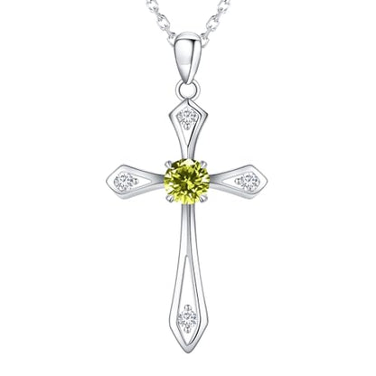 Cross Necklace for Women,925 Sterling Silver Faith Jewerly Gift - color: 08-August-Peridot