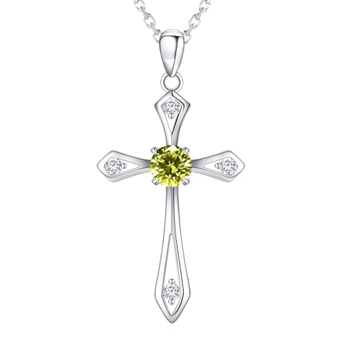 Cross Necklace for Women,925 Sterling Silver Faith Jewerly Gift - color: 08-August-Peridot