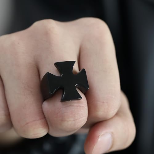 jonline24h Polished Mens Womens Stainless Steel Cross Ring Band Punk Rock Silver Black - color: Black