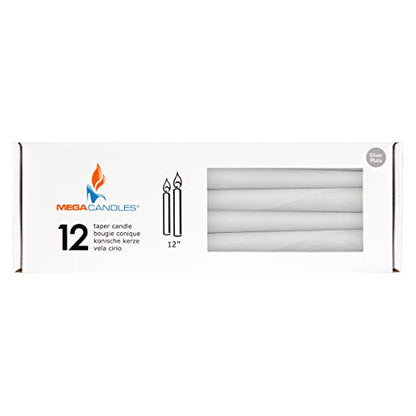 Mega Candles 12 pcs Unscented Silver Taper Candles, Hand Poured Wax Candle 12 Inch x 7/8 Inch, Home Décor, Wedding Receptions, Centerpieces, Occasions, Events, Romantic Dinners, Prayer, Holders - color: Silver