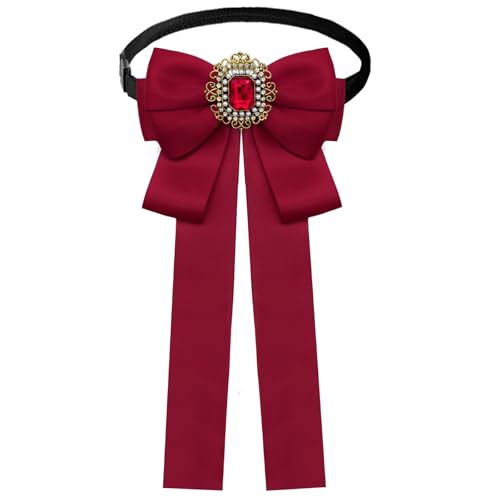 Womens Bow Tie Adjustable Rhinestone Bowtie for Women Ladies Girls Pre-tied Womens Tie for Shirt Suit Uniform - color: Red-strap-style 2