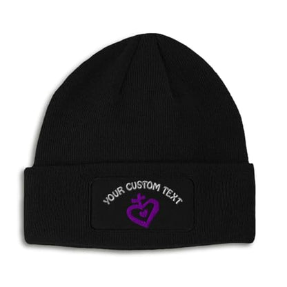 Patch Beanie Purple Heart Christian Cross God Christ Skull Cap Hats for Men & Women Winter One Size - color: Black Personalized Text Here