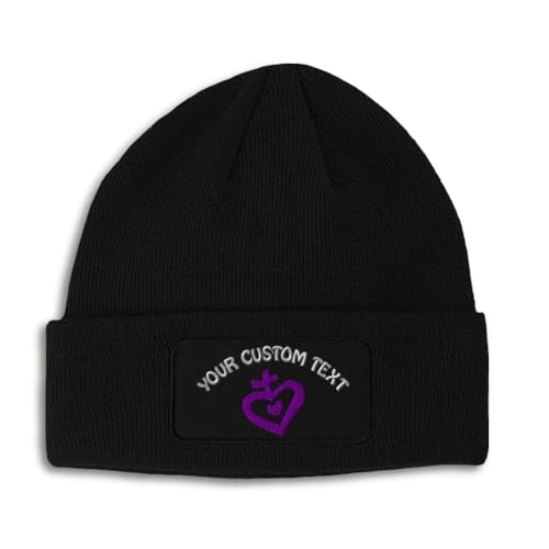 Patch Beanie Purple Heart Christian Cross God Christ Skull Cap Hats for Men & Women Winter One Size - color: Black Personalized Text Here