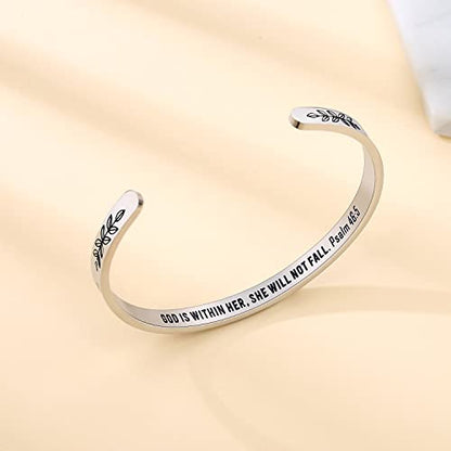 TONY & SANDY Cuff Bracelets for Women Teen Girls Best Friend Sister Mom Daughter Granddaughter Easter Birthday Mother's Day Christmas Stocking Stuffers for Teen Girls Women Jewelry - style: 1 - Christian Gifts - God is within her, she will not fall