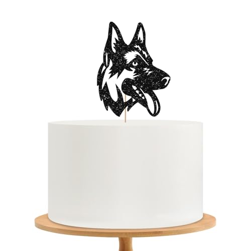 German Shepherd Cake Topper, Dog Birthday Cake Decor, Black Glitter Puppy Face Cake Topper for Kids, Pet Themed Birthday/Adoption Day Party Decoration - style: German Shepherd