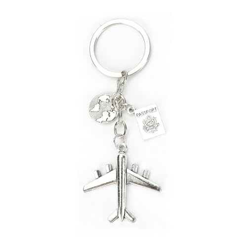 Airplane Keychains Travel Keychain for Women Compass Keyring Travel Airplane Keychain Gifts with Angel Charm - color: White9