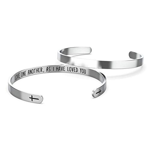 Happy Kisses Love One Another As I Have Loved You Cross Bracelet – Religious Bracelet – John 15:12 — Catholic or Christian Women & Girls - style: Love One Another