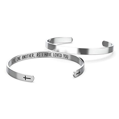 Happy Kisses Love One Another As I Have Loved You Cross Bracelet – Religious Bracelet – John 15:12 — Catholic or Christian Women & Girls - style: Love One Another