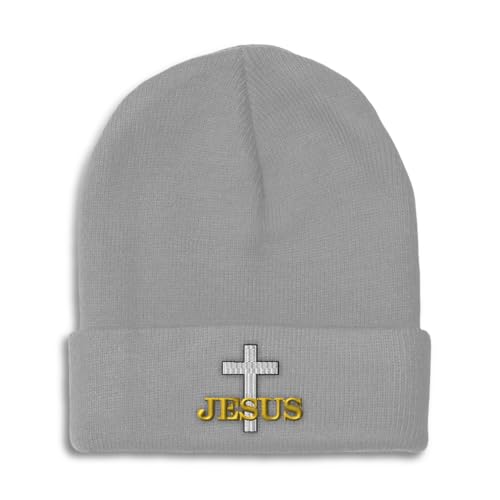 Custom Beanies for Men Christian Cross Jesus Faith Jesus Christ Skull Cap Winter Hats for Women One Size - color: Light Grey Design Only
