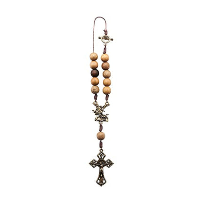 Intercession St. Michael Car Rearview Mirror Rosary (Wood) - style: St. Michael