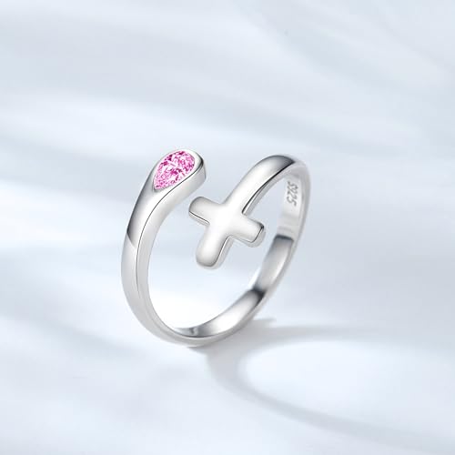 Jinlou Thumb Rings for Women - 925 Sterling Silver Birthstone Open Teardrop Encouragement Adjustable Ring Women Gifts for Teens Mom Birthday Mother's Day St Patricks Day - color: July, style: Cross CZ Ring