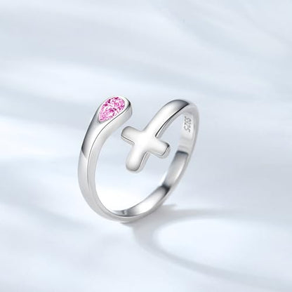 Jinlou Thumb Rings for Women - 925 Sterling Silver Birthstone Open Teardrop Encouragement Adjustable Ring Women Gifts for Teens Mom Birthday Mother's Day St Patricks Day - color: July, style: Cross CZ Ring