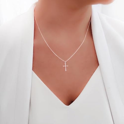 Anika Bella Cross Necklace for Women, Dainty Minimalist Pendant Cross Necklaces - color: Silver