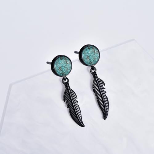 Black Dangle Drop Earrings 925 Sterling Silver Turquoise Earrings Jewelry Gifts for Women Men - style: Feather