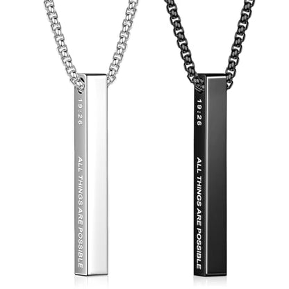 Romass 2Pcs Pendant Necklace for Men,Stainless Steel Silver Black Gold Bible Verse Chains for Men Vertical Bar Pendant Gifts Jewelry Box 16-24 Inches - size: 24 in, style: 2Pcs(silver+black) 1.6 "* 0.2'' pendant