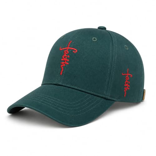 Christian Faith Cross Hats, Embroidered Baseball Caps for Men & Women - color: Green