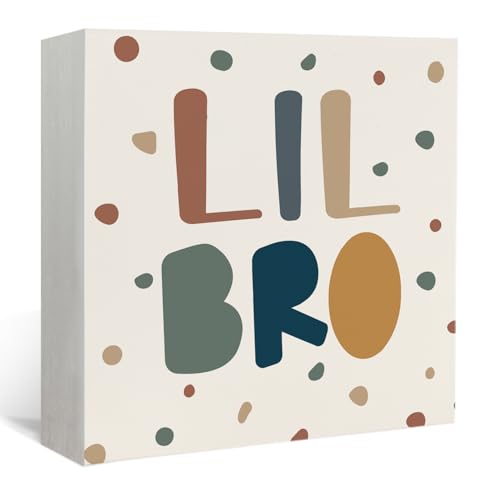 Lacama Boho Boy Nursery Wooden Box Sign, Little Brother Decorations Wood Block Signs, Twin Room Wood Sign for Toddler Boys Room Bedroom Playroom Desk Shelf Wall Decor 5x5 Inches - color: Lil Bro
