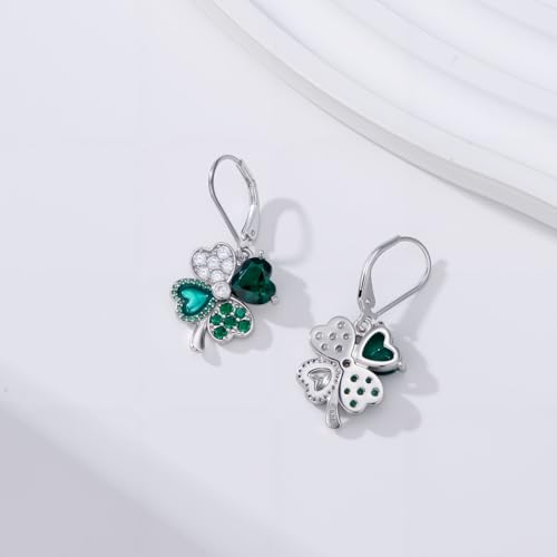 Dorunmo 925 Sterling Silver Dangle Drop Earrings for Women Holiday Earrings Hypoallergenic Halloween Christmas Jewelry Festival Gifts for Women - style: St. Patrick's Day-Clover-04