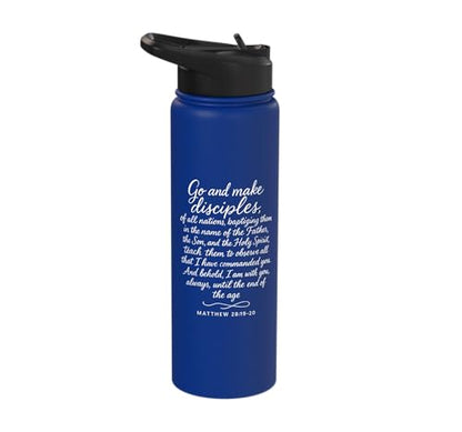Go Make Disciples Matthew 28: 19 20 Bible Verse Scripture Stainless Steel Insulated Water Bottle - color: Royal Blue