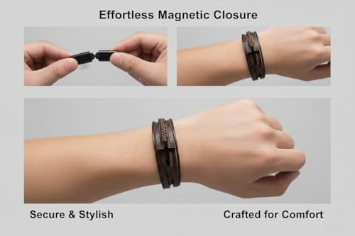 Stainless Steel Braided Leather Bracelet for Men Cuff Bangle Cross - color: Brown&Black