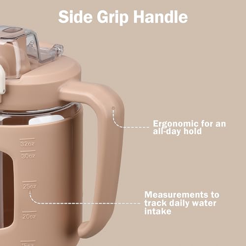 32oz Glass Tumbler with Straw Handle, Reusable Iced Coffee Cup, Amber - color: Amber