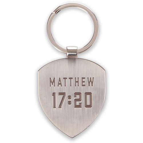 Christian Art Gifts Engraved Silver Metal Scripture Keychain for Men & Women: Faith - Matthew 17:20 Inspirational Bible Verse, Religious Accessory with Split Metal Key Ring for Car Keys, House Keys