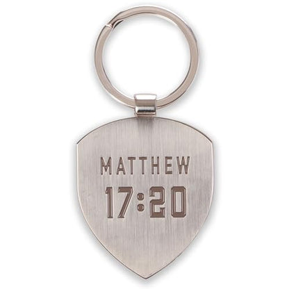 Christian Art Gifts Engraved Silver Metal Scripture Keychain for Men & Women: Faith - Matthew 17:20 Inspirational Bible Verse, Religious Accessory with Split Metal Key Ring for Car Keys, House Keys