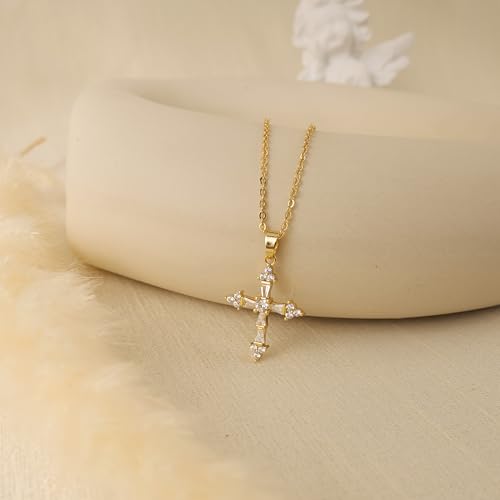 Cross Necklace for Women,Dainty 14k Gold Plated Pendant Necklaces - color: Gold-8