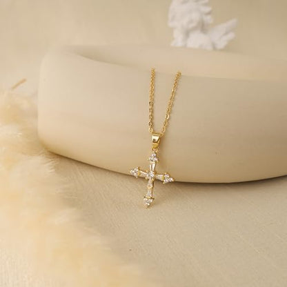 Cross Necklace for Women,Dainty 14k Gold Plated Pendant Necklaces - color: Gold-8