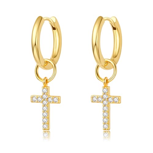 DAILY VIBES Cute Butterfly Star Cross Heart CZ Dangle Earrings for Women - color: Gold Cross CZ