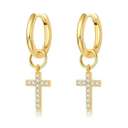 DAILY VIBES Cute Butterfly Star Cross Heart CZ Dangle Earrings for Women - color: Gold Cross CZ