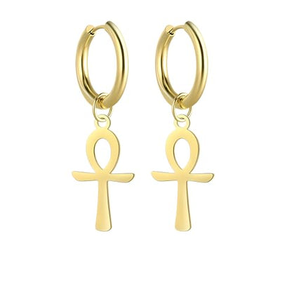 14K Yellow Gold Ankh Earrings For Women Men, The Key Of The Nile Ankh Pendant Symbol Sterling Silver Egyptian Jewelry For Men, Ankh Cross Drop Earrings Women Dangle Earrings Amulet Crucifix Egyptian Earrings For Women, Ankh Necklace Women - color: Ankh Ea