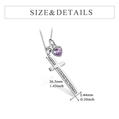 POPLYKE Cross Necklace 925 Sterling Silver Philippians 4:13 I Can Do All The Things Inspirational Necklace Gifts for Women Men 20+2'' - color: silver-06 June