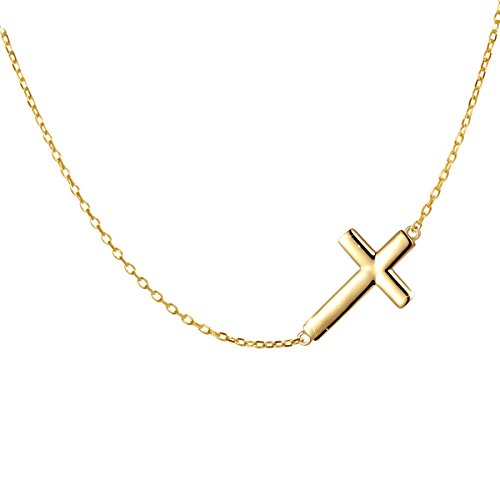 DAOCHONG S925 Sterling Silver Sideways Cross Choker Necklace 14+4 Inch - color: Gold-tone