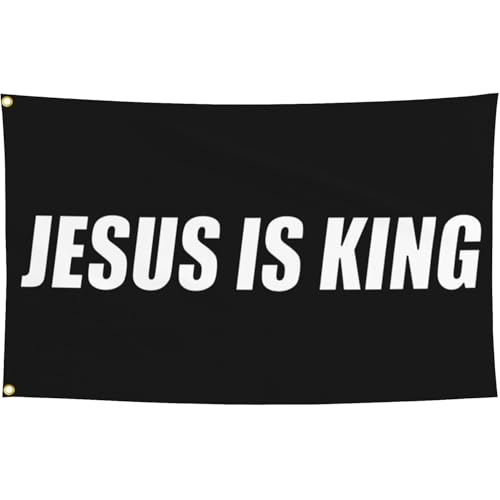 Jesus Is King Flag Outdoor 3X5 Ft Jesus American Flag Christian Faith Over Fear Flags for Outside Worship Yard Sign Flags for Bedroom Room House Decorations Banner - color: Black3