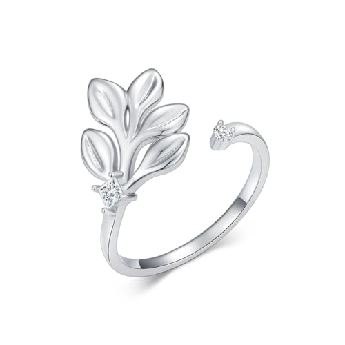 Dorunmo Adjustable Open Rings 925 Sterling Silver Cute Animal Rings for Women Vintage Jewelry Gifts - style: Leaf
