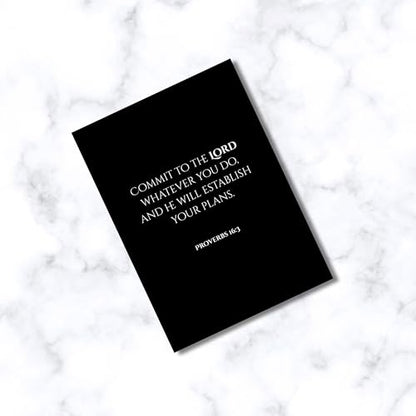 Inspiring Motivational Bible Verse Greeting Cards For Birthday, Retirement, Graduation, Sympathy, Strength, Mourning, Bereavement, Wedding Anniversary and Just Because For Christian Men and Women | Traditional Black and White Design (Proverbs 16:3) - colo
