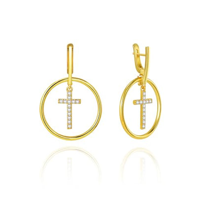 18K Gold Plated Hoop Earrings for Women, NICKEL-FREE & HYPOALLERGENIC, Timeless Jewelry Gift - color: Gold-cross