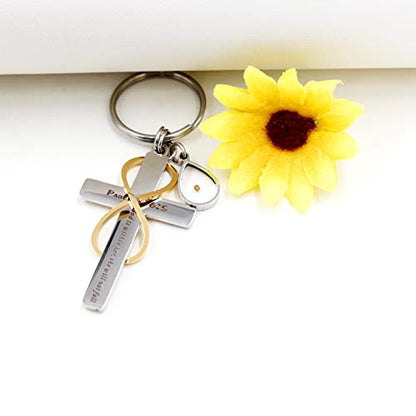 Uloveido Stainless Cross Infinity Keychain Mustard Seed Charms Psalm 46:5 Christian Bible Quote Keyring Baptism Gift - style: Teardrop Seed