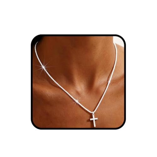 925 Sterling Silver Necklace for Women Layered Cross Paperclip Chain Necklaces Dainty Sparkle Pendant Jewelry Gifts - style: Single Cross