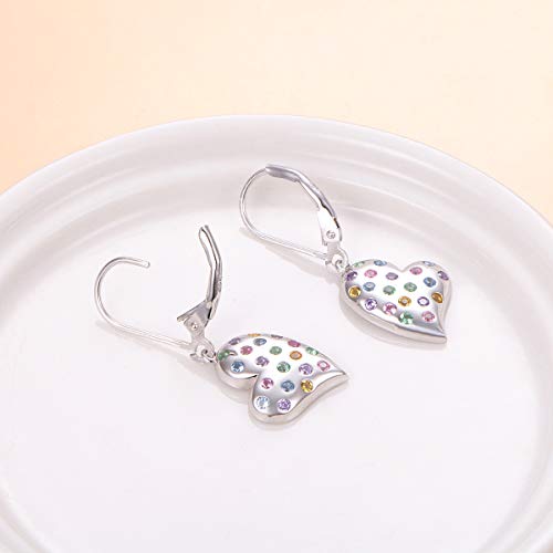 S925 Sterling Silver Heart Dangle Drop Earrings for Women Jewelry Gift - style: Colour