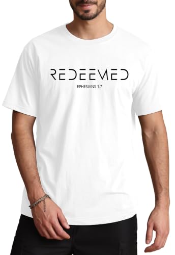 Aiyino Men's Redeemed Christian T-Shirt Graphic Tee 100% Cotton - color: White, size: Medium